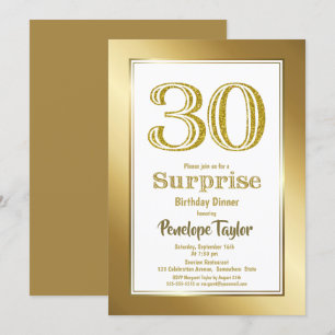 Gold Glitzer Überraschung 30. Geburtstag Abendesse Einladung