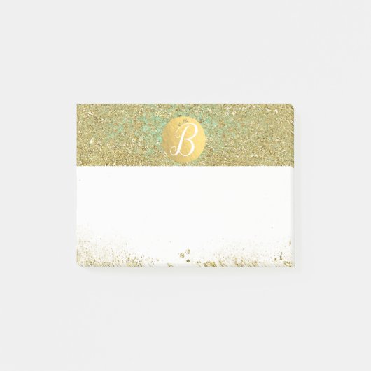Gold Glitzer und Aquamarines Aqua Glam Custom Mono Post-it Klebezettel (Vorderseite)