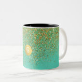 Gold Glitzer und Aquamarines Aqua Glam Custom Mono Zweifarbige Tasse (VorderseiteRechts)