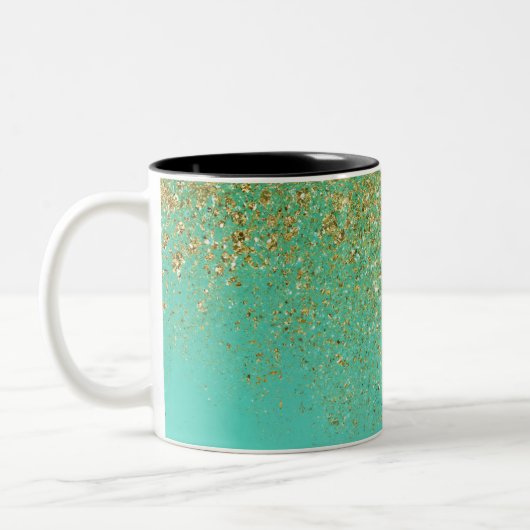 Gold Glitzer und Aquamarines Aqua Glam Custom Mono Zweifarbige Tasse (Links)