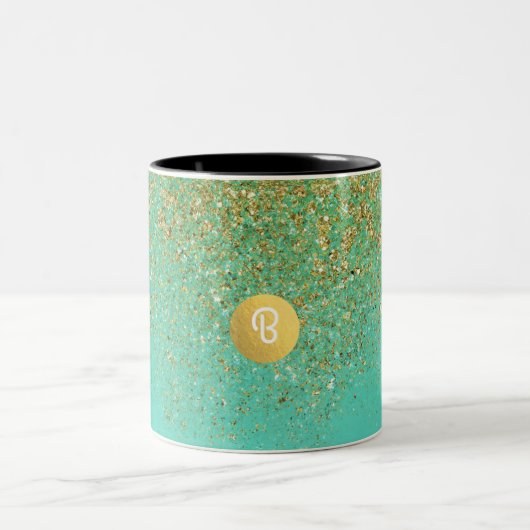 Gold Glitzer und Aquamarines Aqua Glam Custom Mono Zweifarbige Tasse (Mittel)