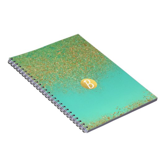 Gold Glitzer und Aquamarines Aqua Glam Glamour Mon Notizblock (Rechte Seite)