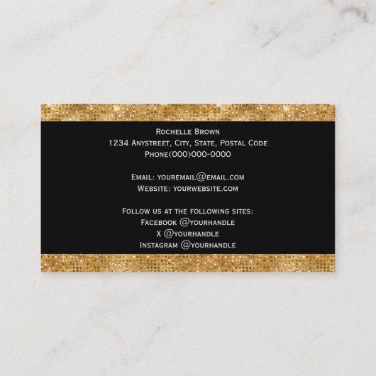 Gold Glitzer und Black Business Card Rabattkarte (Rückseite)