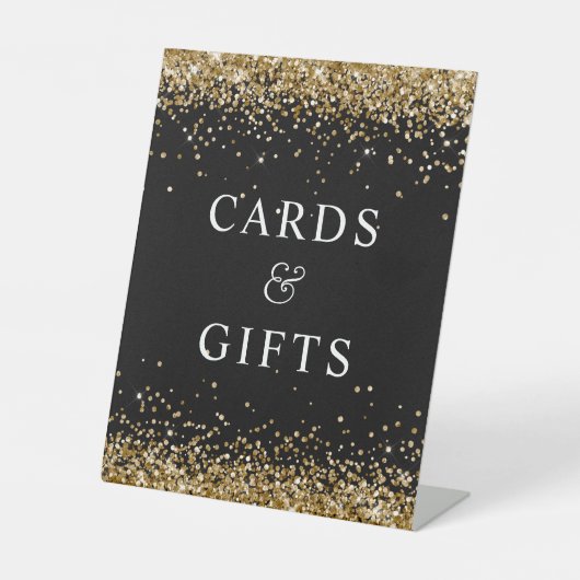 Gold Glitzer und Black Cards & Gips Sockelschild (Vorderseite)