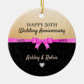 Gold-Glitzer und Black Damask Keramik Ornament (Vorne)