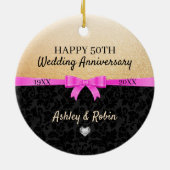 Gold-Glitzer und Black Damask Keramik Ornament (Hinten)