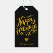 Gold Glitzer und Black Happy Holidays Custom Geschenkanhänger (Vorderseite)