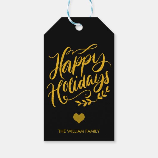 Gold Glitzer und Black Happy Holidays Custom Geschenkanhänger (Vorderseite)