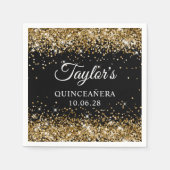 Gold Glitzer und Black Personalisiert Quinceñera Serviette (Vorderseite)
