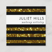 Gold Glitzer und Black Strip Square Visitenkarte (Vorderseite)