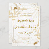 Gold Glitzer und Blätter auf Weiß mit weißem Rücke Einladung (Vorne/Hinten)