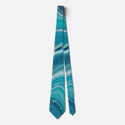 Gold Glitzer und Blauer Marmor Stone Neck Tie Krawatte (Vorderseite)