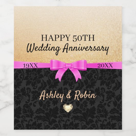 Gold-Glitzer und BlumenDamast Weinetikett (Einzelnes Label)