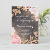 Gold Glitzer und Blush Pink Floral Engagement Part Einladung (Stehend Vorderseite)