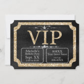 Gold Glitzer und Diamanten auf Black VIP Ticket Einladung (Vorderseite)