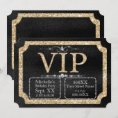 Gold Glitzer und Diamanten auf Black VIP Ticket Einladung (Vorne/Hinten)
