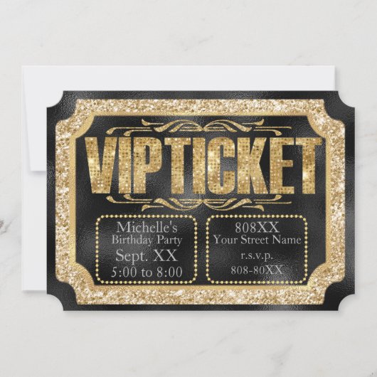 Gold Glitzer und Diamanten auf dem Black Golden Ti Einladung (Vorderseite)
