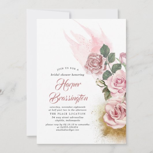 Gold Glitzer und Dusty Rose Brautparty Einladung (Vorderseite)