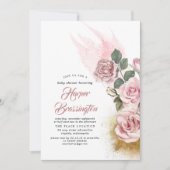 Gold Glitzer und Dusty Rose Floral Baby Dusche Einladung (Vorderseite)