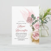 Gold Glitzer und Dusty Rose Floral Baby Dusche Einladung (Stehend Vorderseite)