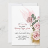 Gold Glitzer und Dusty Rose Taufe Girls Einladung (Vorderseite)