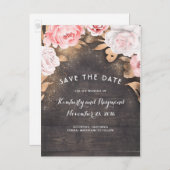 Gold Glitzer und florales rustikales Holz Save the Ankündigungspostkarte (Vorne/Hinten)