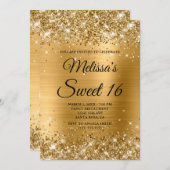 Gold Glitzer und Foil Sweet 16 Extravagant Monogra Einladung (Vorne/Hinten)