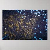 Gold Glitzer und glitzernde blaue Sterne auf schwa Poster (Vorne)