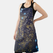 Gold Glitzer und glitzernde blaue Sterne auf schwa Schürze (InSitu)