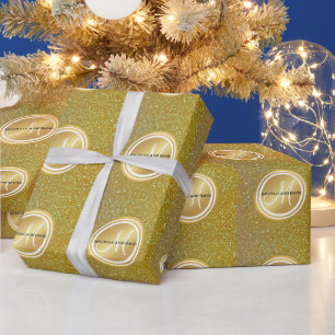Gold-Glitzer und glitzerndes Schwarzes Monogramm f Geschenkpapier