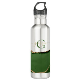 Gold-Glitzer und Green-Agate-Monogramm Edelstahlflasche