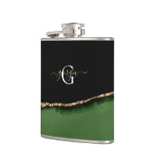 Gold-Glitzer und Green-Agate-Monogramm Flachmann (Links)