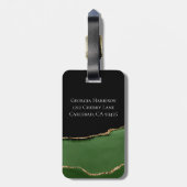 Gold-Glitzer und Green-Agate-Monogramm Gepäckanhänger (Rückseite vertikal)