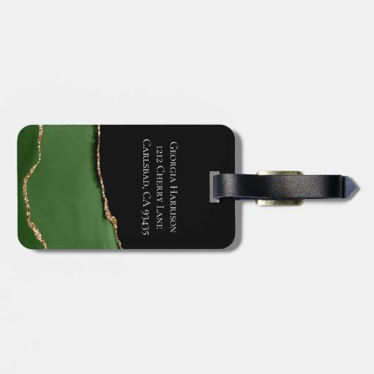 Gold-Glitzer und Green-Agate-Monogramm Gepäckanhänger (Rückseite horizontal)