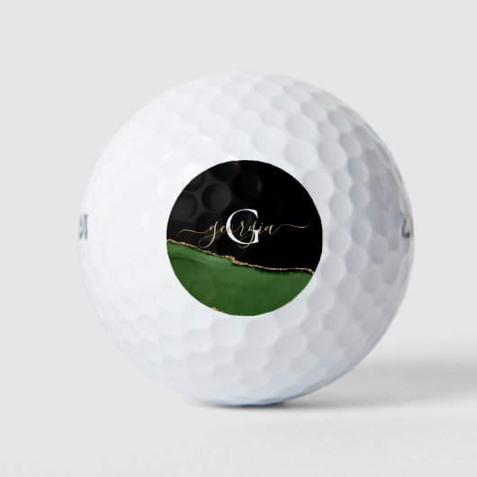 Gold-Glitzer und Green-Agate-Monogramm Golfball (Vorderseite)