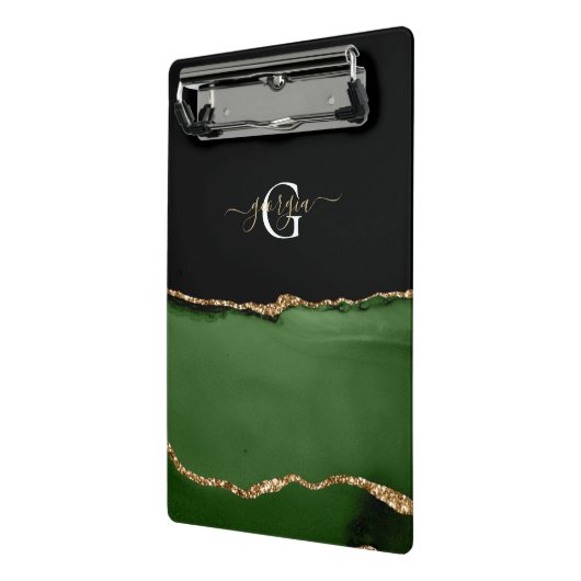 Gold-Glitzer und Green-Agate-Monogramm Mini Klemmbrett (Gewinkelt2)