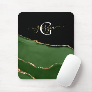 Gold-Glitzer und Green-Agate-Monogramm Mousepad