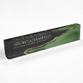 Gold-Glitzer und Green-Agate-Monogramm Namensplakette
