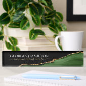 Gold-Glitzer und Green-Agate-Monogramm Namensplakette