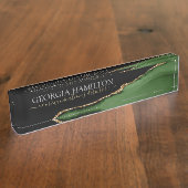 Gold-Glitzer und Green-Agate-Monogramm Namensplakette (Seite)