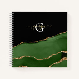 Gold-Glitzer und Green-Agate-Monogramm Notizblock