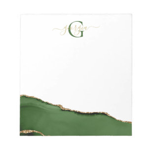 Gold-Glitzer und Green-Agate-Monogramm Notizblock