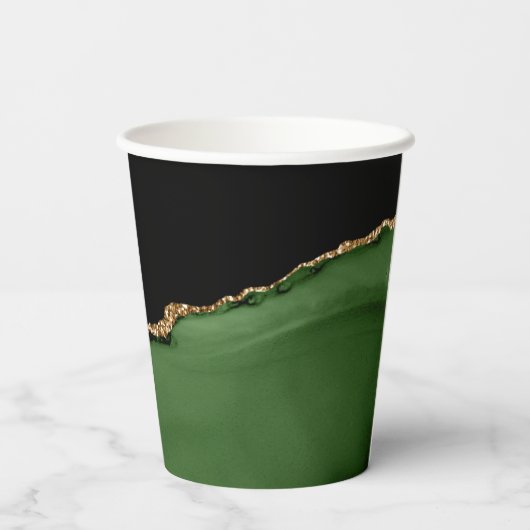 Gold-Glitzer und Green-Agate-Monogramm Pappbecher (Rückseite)