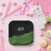 Gold-Glitzer und Green-Agate-Monogramm Pappteller (Party)