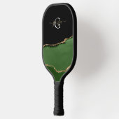 Gold-Glitzer und Green-Agate-Monogramm Pickleball Schläger (Links)
