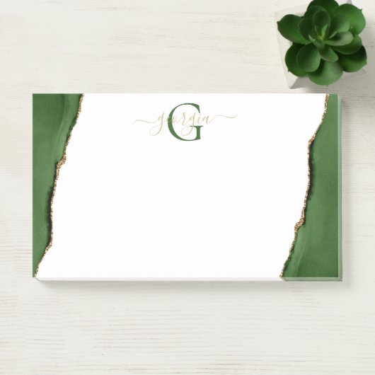 Gold-Glitzer und Green-Agate-Monogramm Post-it Klebezettel (Büro)