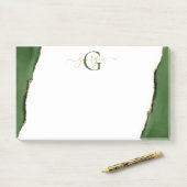 Gold-Glitzer und Green-Agate-Monogramm Post-it Klebezettel (Auf Schreibtisch)
