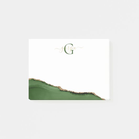 Gold-Glitzer und Green-Agate-Monogramm Post-it Klebezettel (Vorderseite)