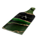 Gold-Glitzer und Green-Agate-Monogramm Schneidebrett (Ecke)