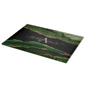 Gold-Glitzer und Green-Agate-Monogramm Schneidebrett (Ecke)